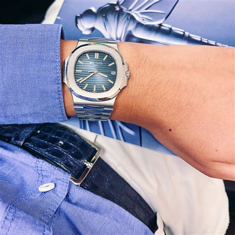 patek philippe nautilus on wrist|Patek Philippe Nautilus automatic watch.